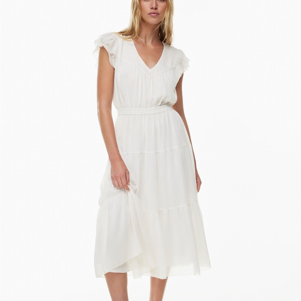 NWT Aritzia Little Moon Taverna Midi Dress Ivory Ruffle Size S
